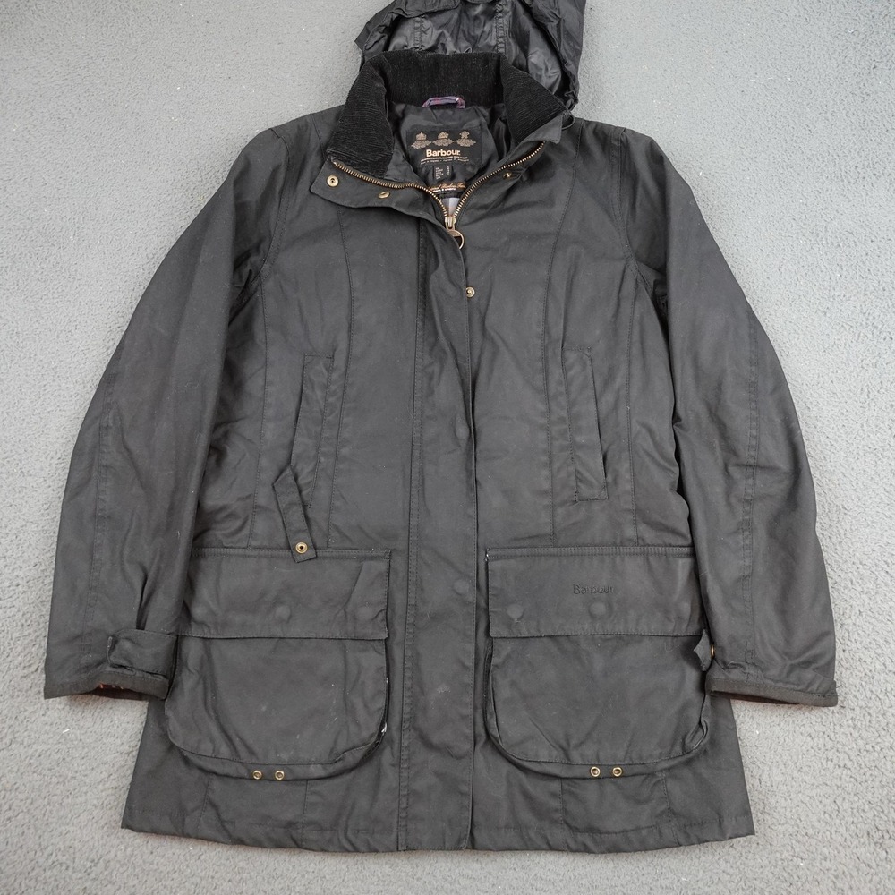 Barbour Black Hooded Waxed Cotton Trench Coat